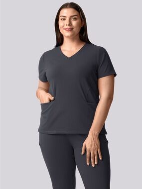 Mandala Soft Stretch V-Neck Scrub Top in Pewter | Size XL